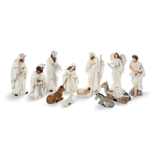 Glitzhome&#xAE; Ivory Resin Nativity Figurine Set